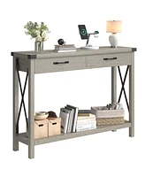 Caromio Gaomon Console Table with 2 Drawers, Farmhouse Entryway Storage Shelf, Accent Wood Sofa for Living Room, Hallway, Foyer