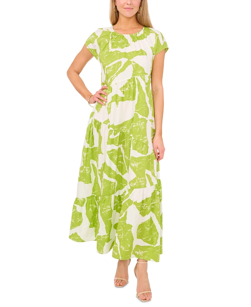 Msk Women's Printed Cap-Sleeve Maxi Dress