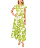 Msk Women's Printed Cap-Sleeve Maxi Dress