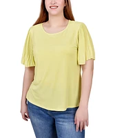 Ny Collection Petite Pleated-Sleeve Top