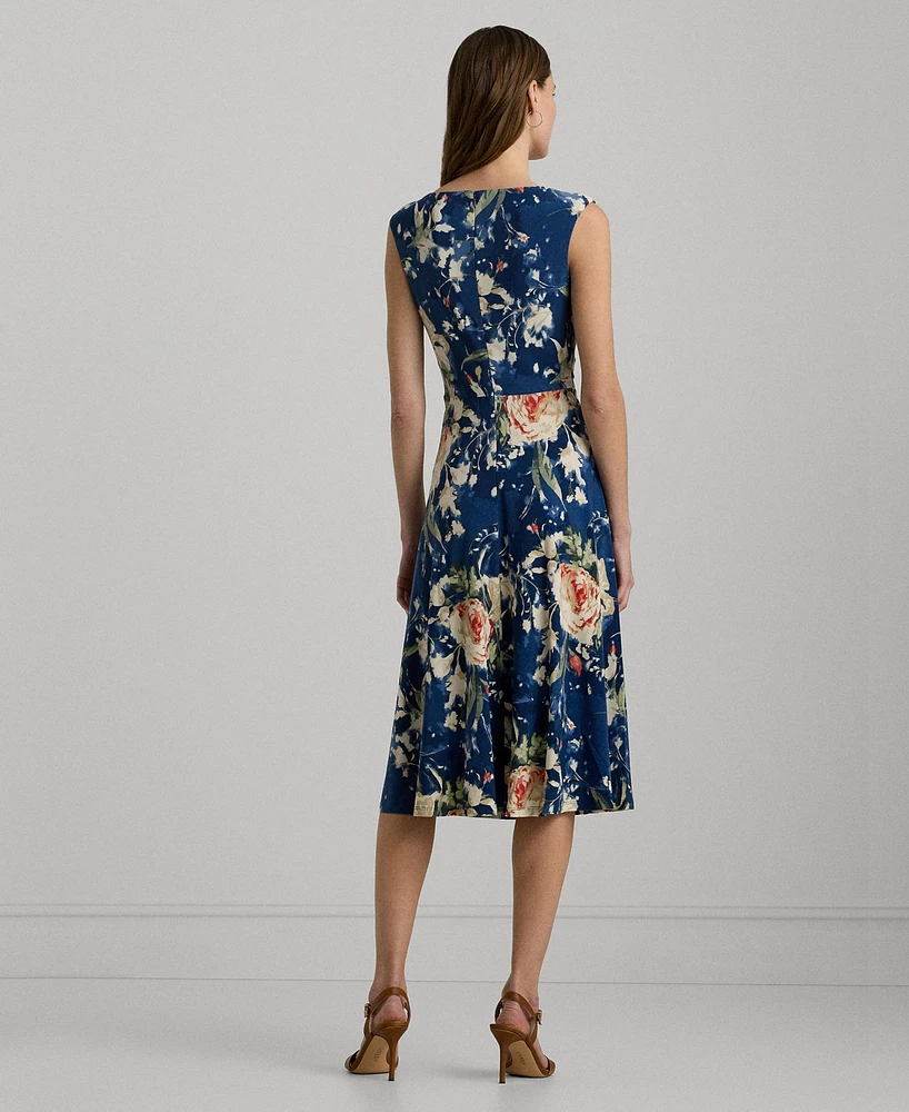 Lauren Ralph Women's Floral Twist-Front Stretch Jersey Dress