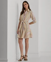 Lauren Ralph Women's Striped Tie-Waist Broadcloth Shirtdress