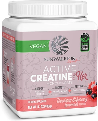 Sunwarrior Active Creatine for Her, Monohydrate Powder Micronized PreWorkout Recovery Supplement for Women, Sunwarrior, Raspberry Lemonade Flavor, 50