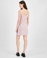 City Studios Juniors' Boucle Button-Trim Sleeveless Sheath Dress