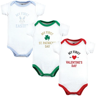 Hudson Baby Boys Cotton Bodysuits First Valentine Easter, 3-Pack