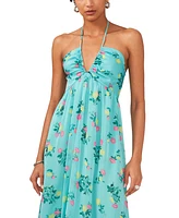 1.state Women's Tie Neck Halter Floral-Print Maxi Dress