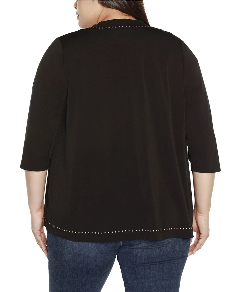 Belldini Black Label Plus Embellished Open-Front Knit Cardigan Sweater