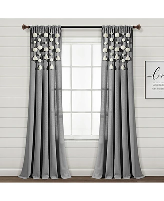 Lush Decor Boho Pom Tassel Linen Window Curtain Panel