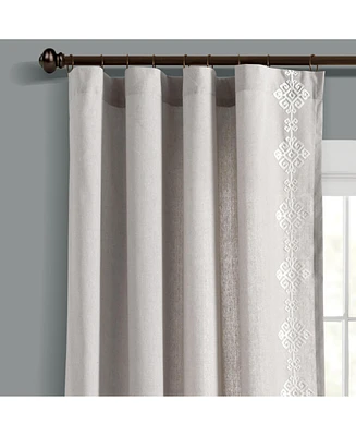 Lush Decor Luxury Modern Geo Linen Like Embroidery Border Window Curtain Panel