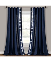 Lush Decor Luxury Modern Geo Linen Like Embroidery Border Window Curtain Panel