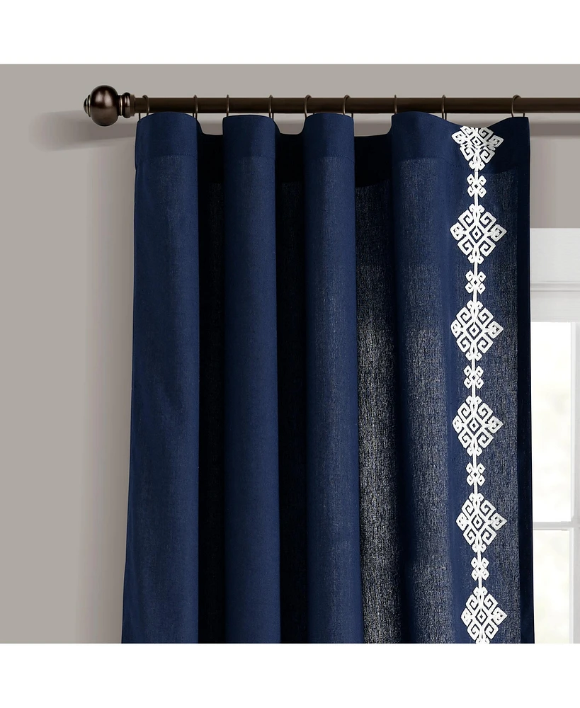 Lush Decor Luxury Modern Geo Linen Like Embroidery Border Window Curtain Panel