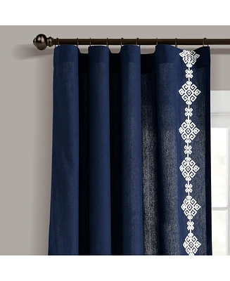 Lush Decor Luxury Modern Geo Linen Like Embroidery Border Window Curtain Panel