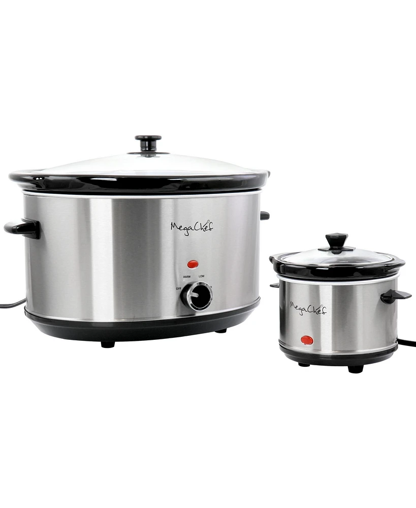 MegaChef 8 Liter Slow Cooker with Mini 0.6 Liter Warmer