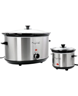 MegaChef 8 Liter Slow Cooker with Mini 0.6 Liter Warmer