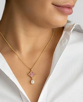 Adornia 14K Gold-Plated Mother-of-Pearl Flower with Cultured Freshwater Pearl Drop Necklace