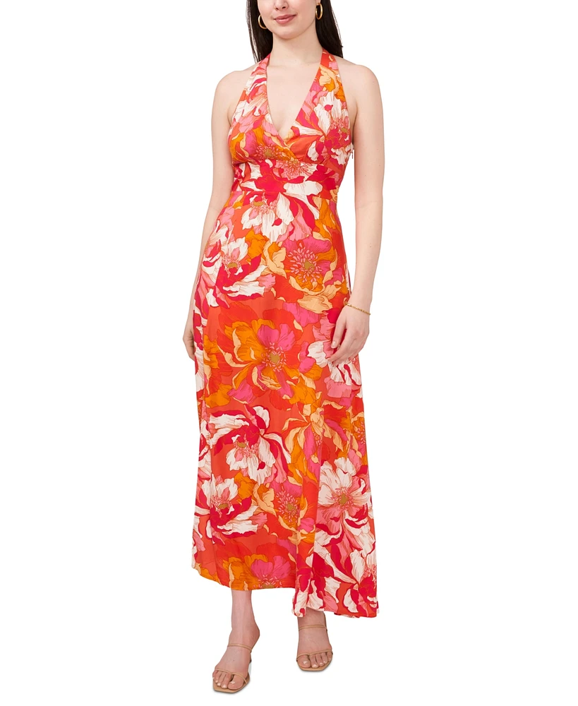 1.state Women's Floral Print Sleeveless Halter Maxi Dress