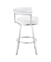 Armen Living Magnolia 30" Swivel Bar Stool in Brushed Stainless Steel with Faux Leather