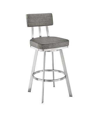 Armen Living Benjamin 30" Swivel Bar Stool Brushed Stainless Steel with Faux Leather