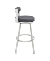Armen Living Flynn 26" Swivel Counter Stool in Silver Metal with Faux Leather