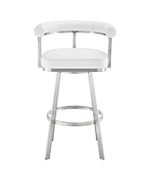 Armen Living Magnolia 26" Swivel Counter Stool in Brushed Stainless Steel with Faux Leather