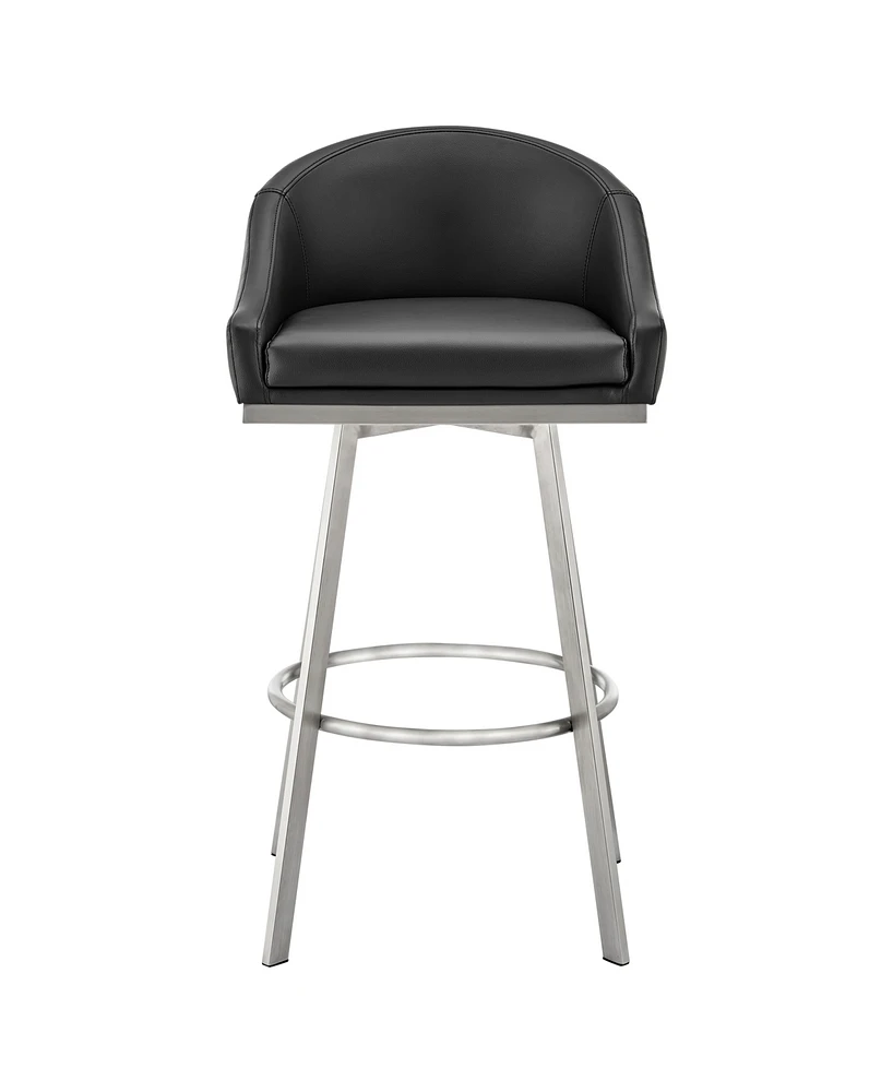 Armen Living Eleanor 30" Swivel Bar Stool in Brushed Stainless Steel with Faux Leather