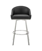 Armen Living Eleanor 30" Swivel Bar Stool in Brushed Stainless Steel with Faux Leather