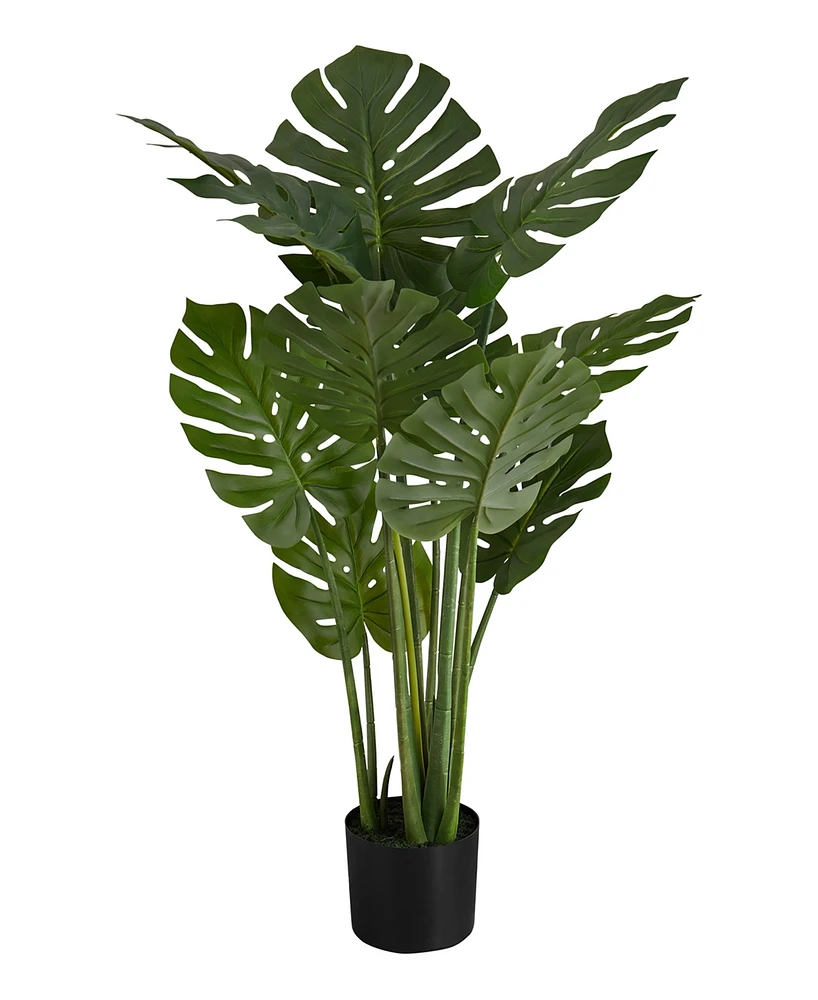 Monarch Specialties 45" Indoor Artificial Floor Monstera Tree with Black Pot