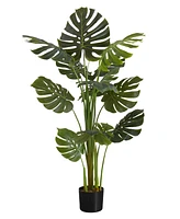 Monarch Specialties 55" Indoor Artificial Floor Monstera Tree with Black Pot