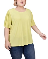 Ny Collection Plus Pleated-Sleeve Top