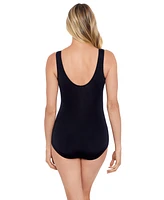 ShapeSolver by Penbrooke Women's Shirred Front Princess Seam Girl Leg One-Piece Swimsuit