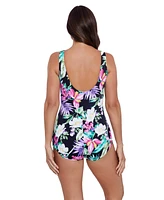 ShapeSolver by Penbrooke Women's Mastectomy Shirred Front Girl Leg One-Piece Swimsuit