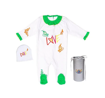 Royal Baby Collection Organic Cotton Footed Coverall My Love with Hat Gift Box