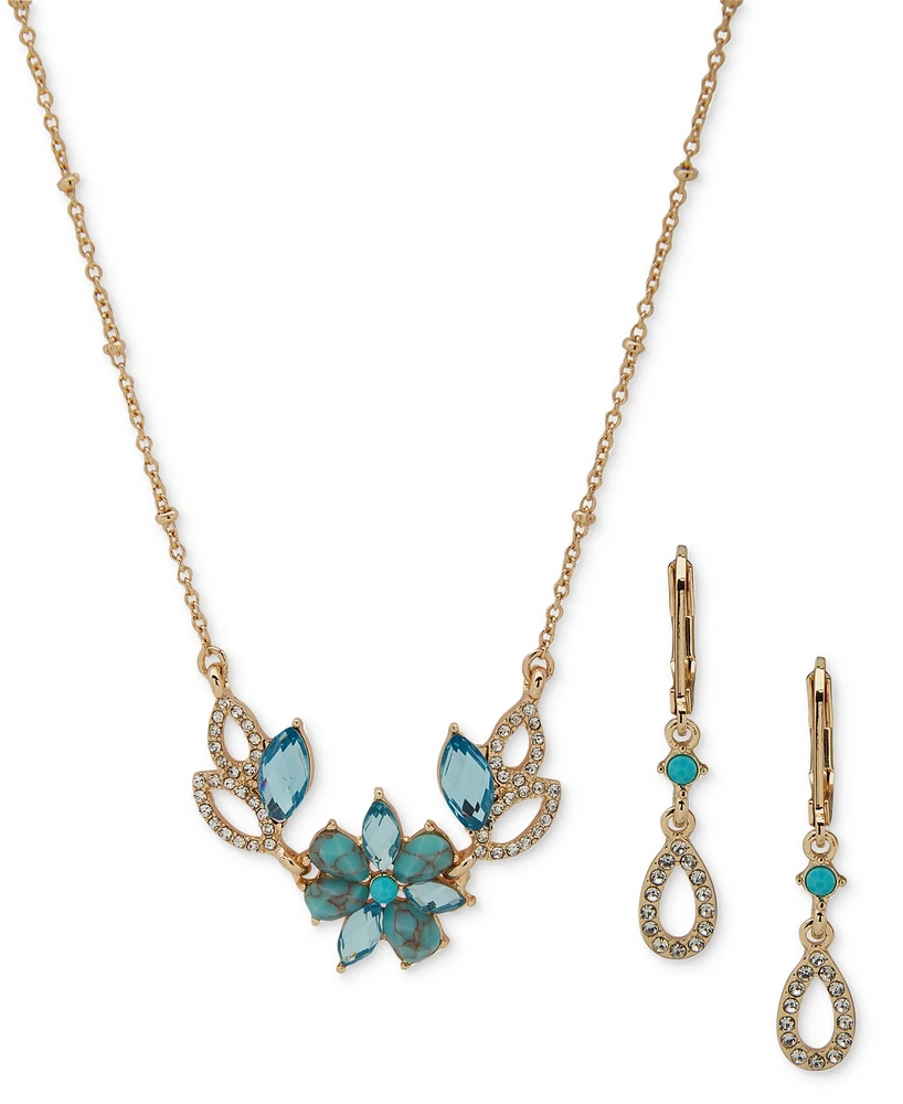 Anne Klein Gold-Tone Floral Cluster Drop Earrings & Pendant Necklace Set