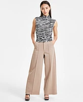 Bar Iii Petite Animal-Print Side-Ruched Mock-Neck Top, Created for Macy's