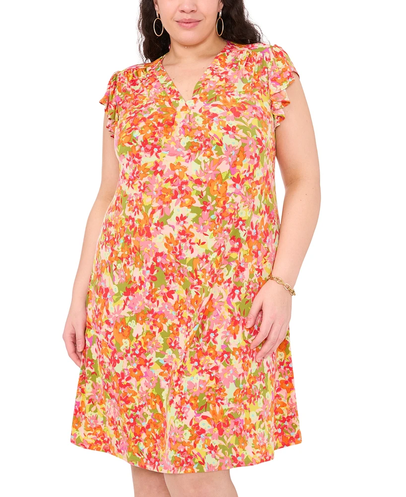 Msk Plus Floral-Print Flutter-Sleeve Shift Dress