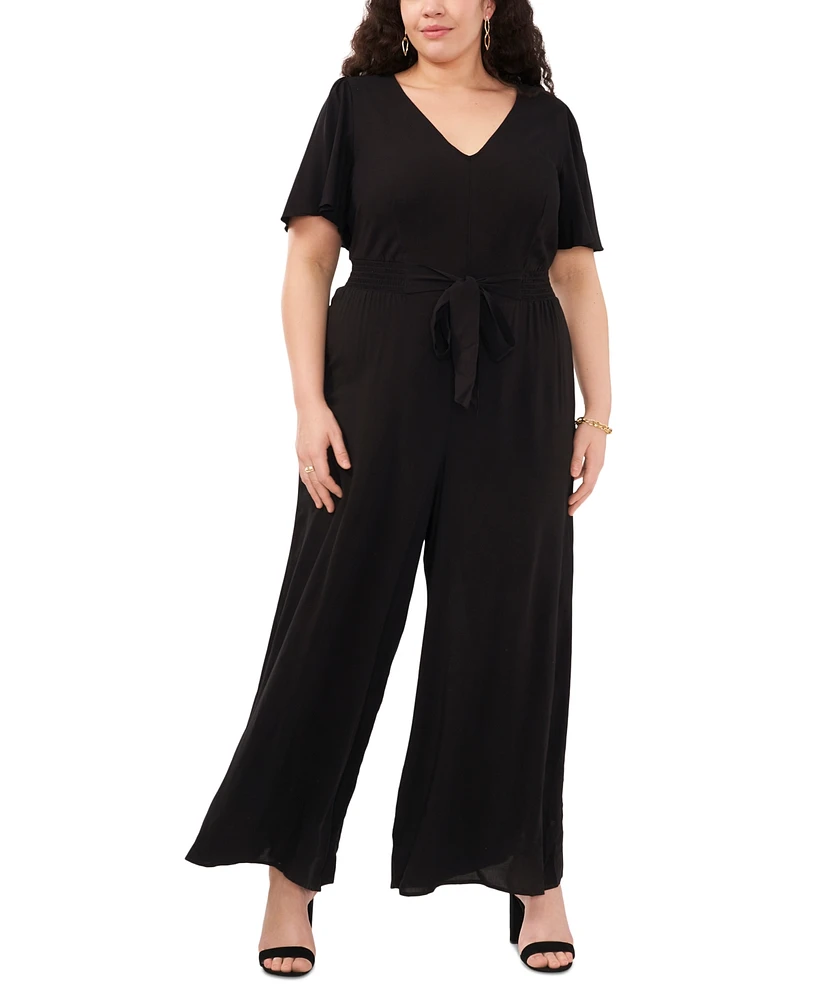 Msk Plus Smocked Tie-Waist Jumpsuit