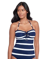 Lauren Ralph Women's Striped Halter-Neck Lace-Up Tankini