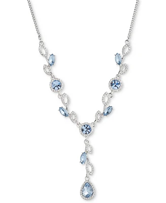 Givenchy Pave & Blue Crystal Lariat Necklace, 16" + 3" extender