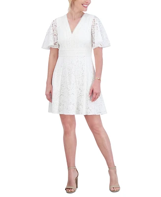 Jessica Howard Petite Lace Flutter-Sleeve Fit & Flare Dress