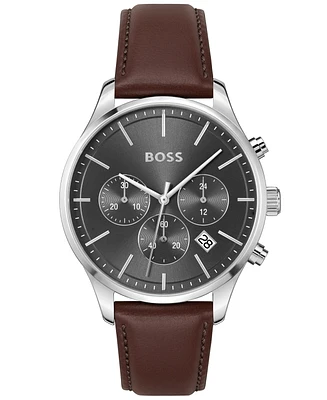 Hugo Boss Men's Chronograph Avery Brown Leather Strap Watch 42mm