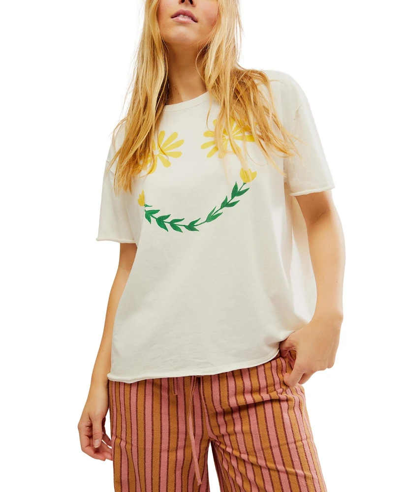 Free People Women's Sunshine Smiles Graphic Print Cotton T-Shirt