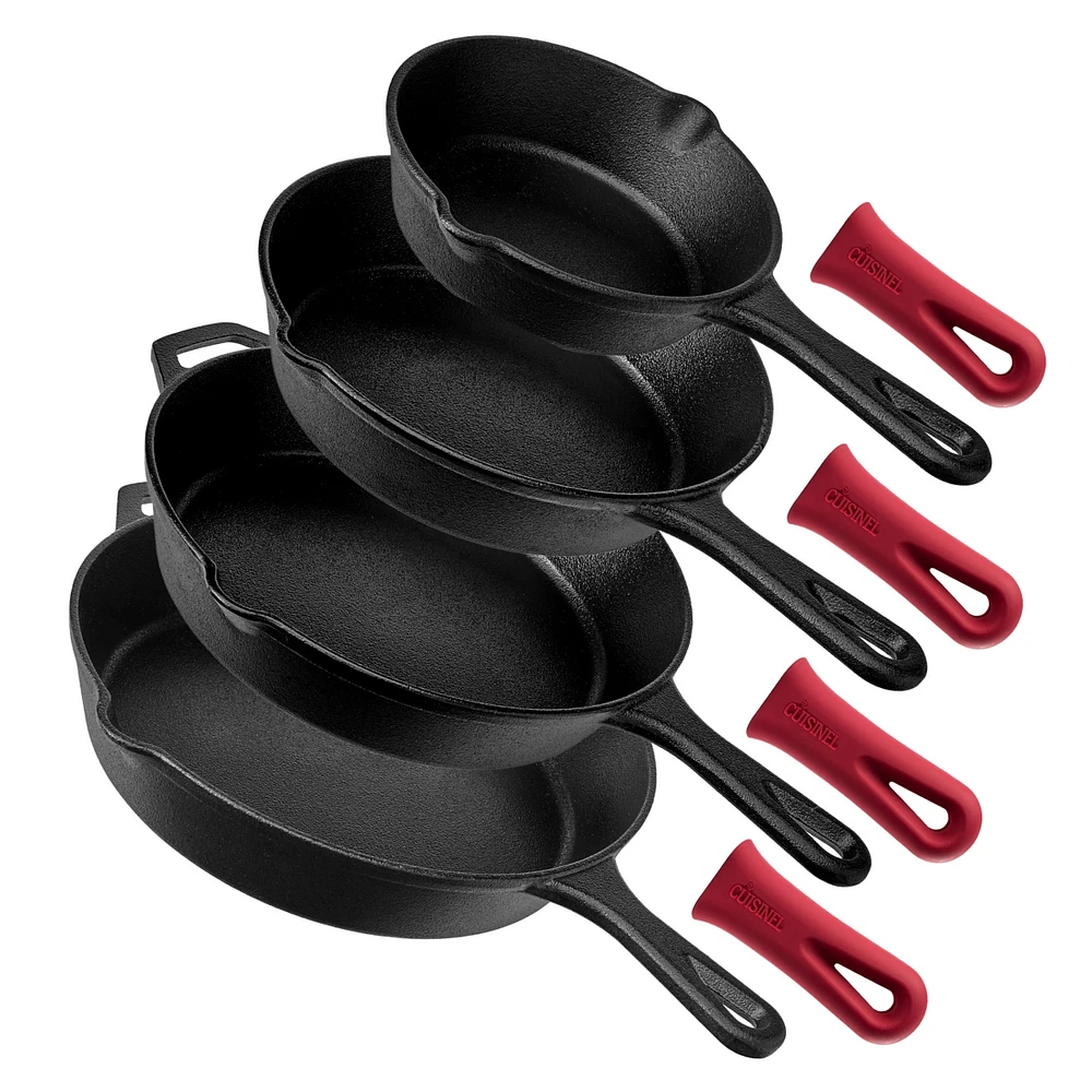 Cuisinel Cast Iron Skillet Set - 4-Piece Chef Pan - 6" + 8" + 10" + 12"-Inch