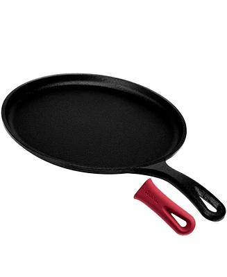 Cuisinel Cast Iron Round Griddle - 10.5"-Inch Crepe Maker Pan + Silicone Handle Cover