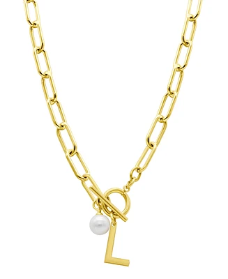 Adornia Tarnish Resistant 14K Gold-Plated Freshwater Pearl Initial Toggle Necklace