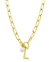 Adornia Tarnish Resistant 14K Gold-Plated Freshwater Pearl Initial Toggle Necklace