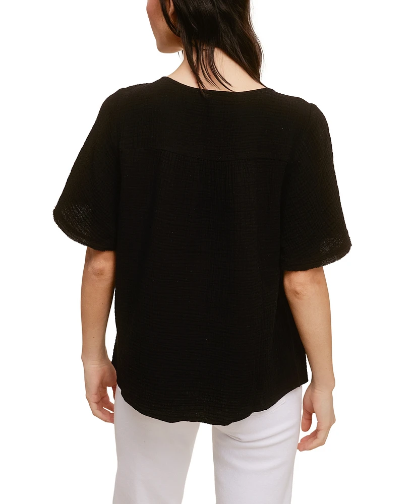 John Paul Richard Cotton Gauze Top with Ric Rack Trim at Yoke