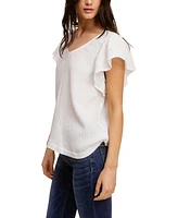 John Paul Richard Cotton Gauze Ruffle Flutter Sleeve Top