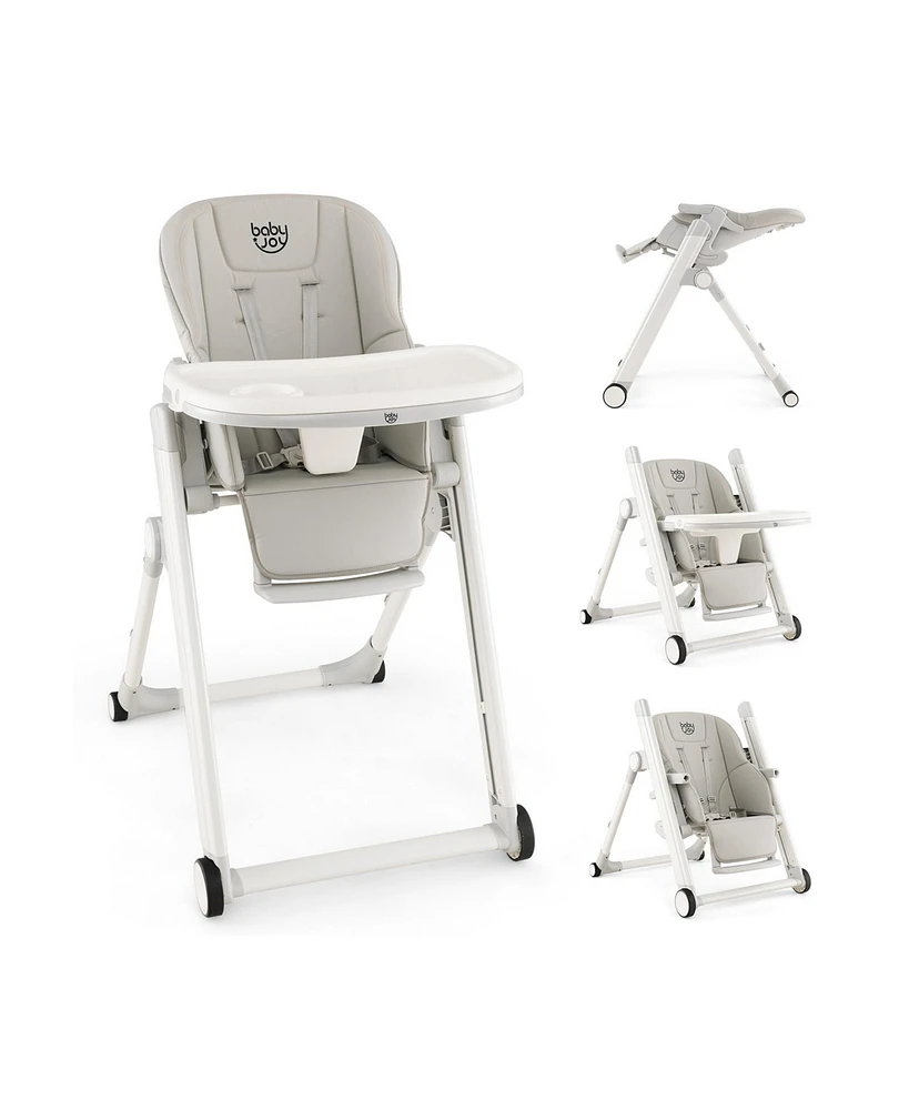 Slickblue Kids Foldable Feeding Sleep Playing High Chair with Recline Backrest