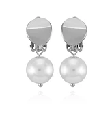 T Tahari Silver-Tone Imitation Pearls Drop Clip On Earrings