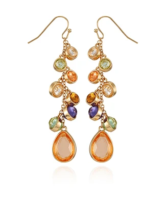 T Tahari Gold-Tone Colored Glass Stones Drop Dangle Earrings